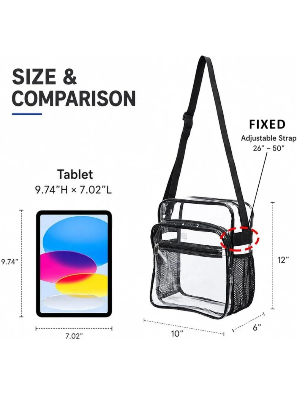 Stadium Approved Clear Crossbody Bag - Adjustable Strap for Concerts & Sports